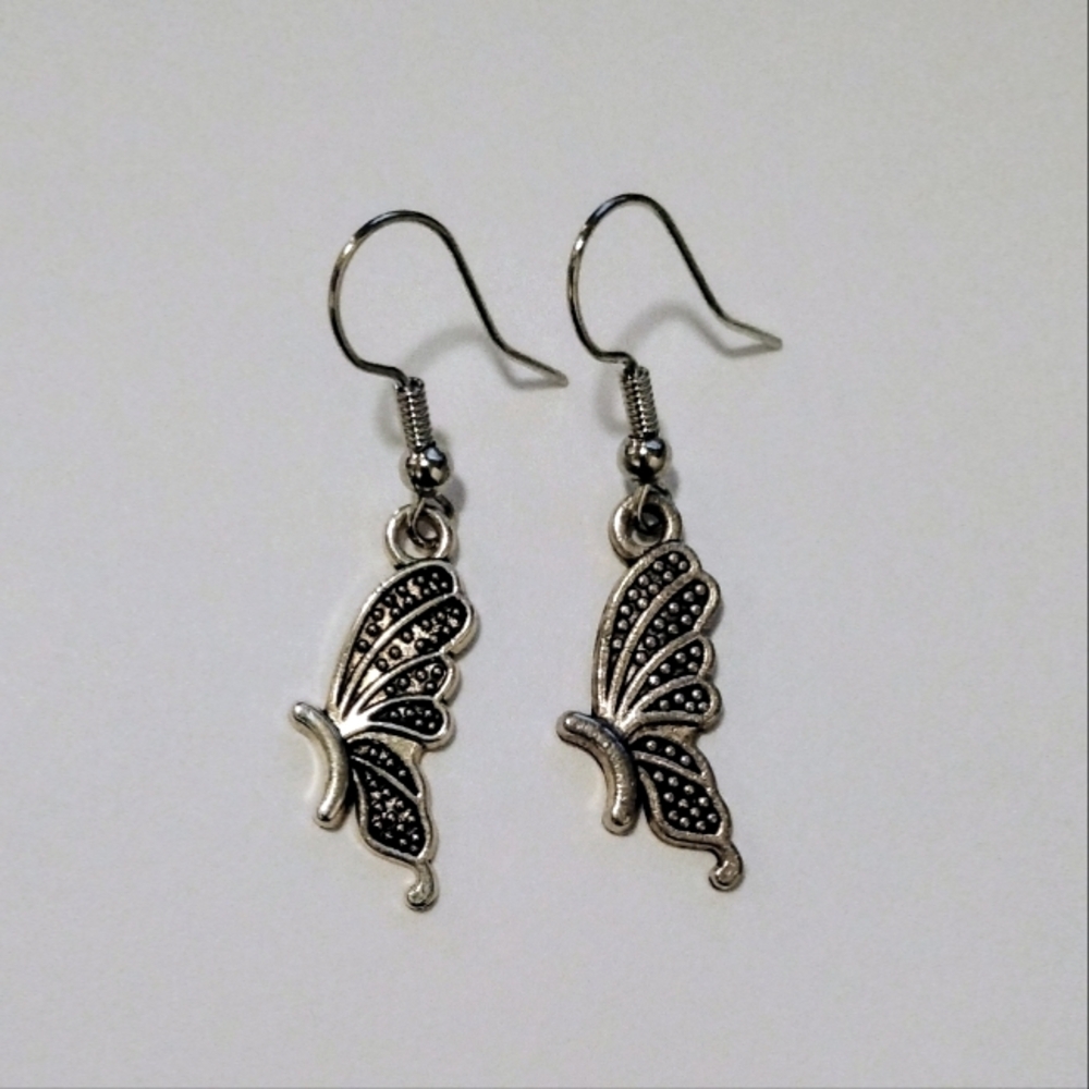 Elegant Silver and Black Butterfly Earrings